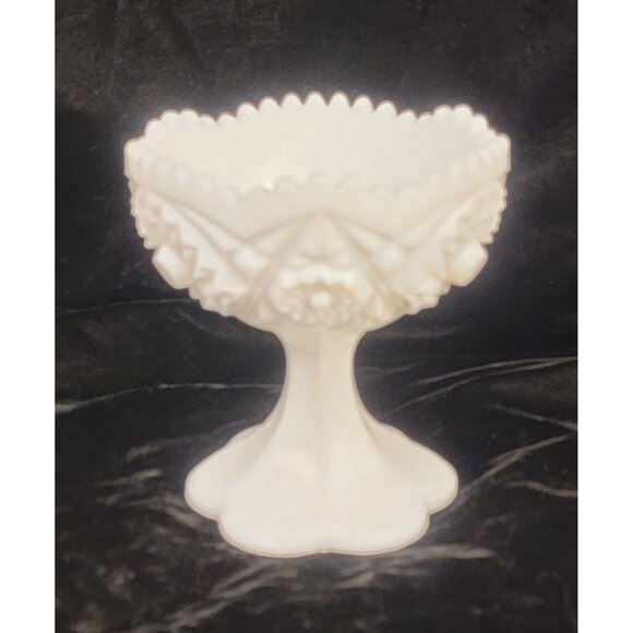 Vintage Kemple Glass Milk Glass Footed Compote with Hobstar and Fan Pattern - Picture 1 of 13